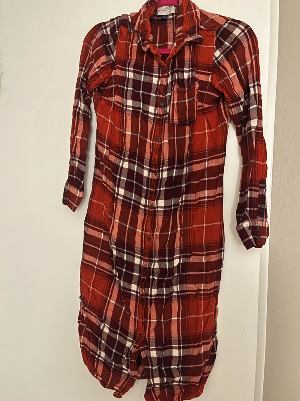 Universal Thread Red Plaid Button-Down Shirt Dress in size Medium